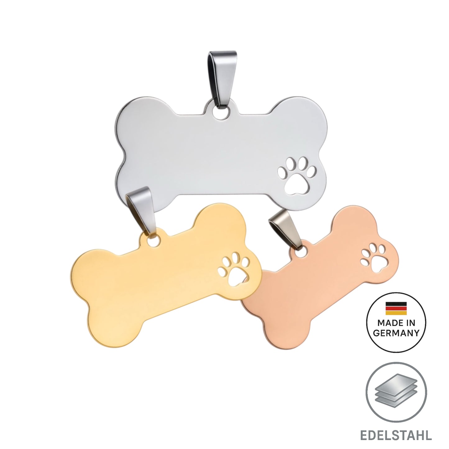 Personalisierte Hundemarke Edelstahl Knochen Gravur 3 Farben