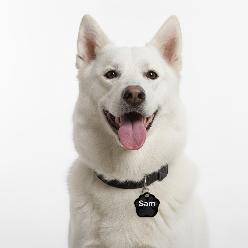 Pfotenförmige Aluminium-Hundemarke – Graviert für Deinen Hund
