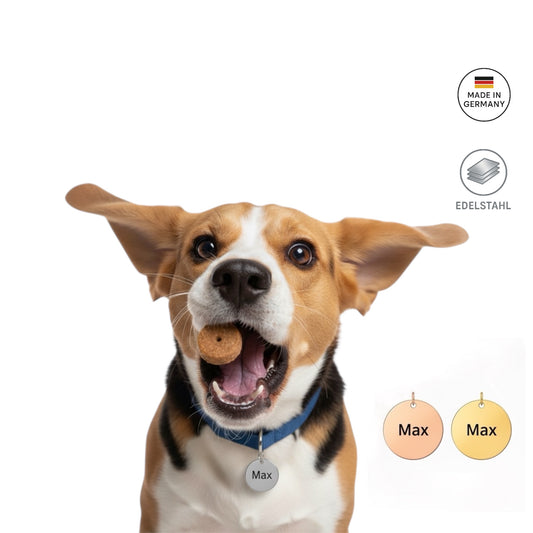 Personalisierte Hundemarke Edelstahl Kreis Gravur & Wasserfest SALE