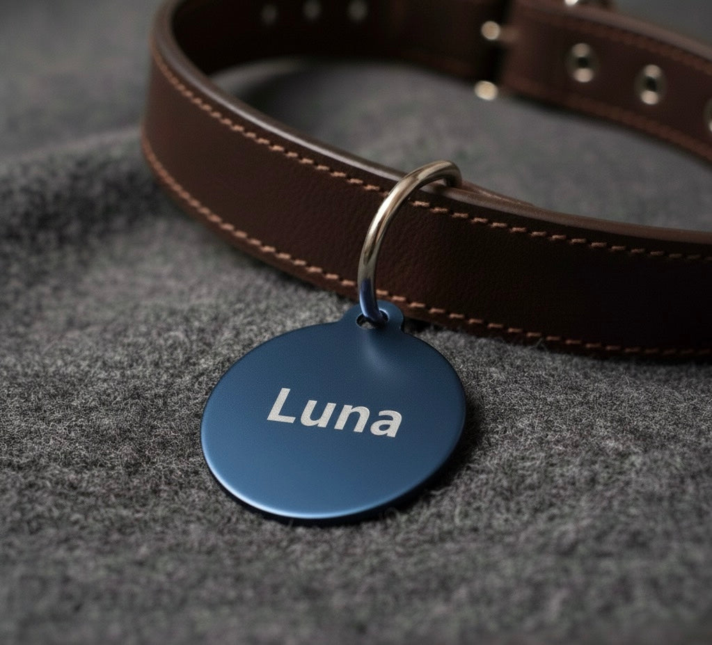 Große XL Aluminium Hundemarke kreisform inklusive Gravur für große Hunde