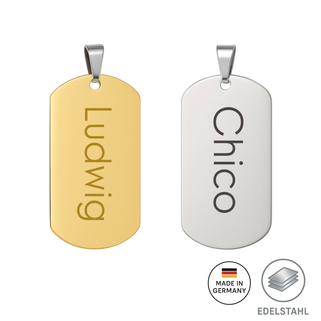 US-Army Erkennungsmarke aus Edelstahl mit Gravur – erhältlich in Gold und Silber, robust und rostfrei
