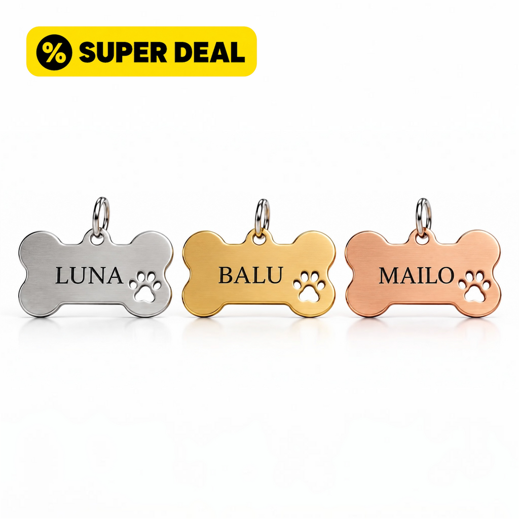 Personalisierte Hundemarke Knochenform mit Gravur - 3 Farben aus rostfreiem Edelstahl SALE