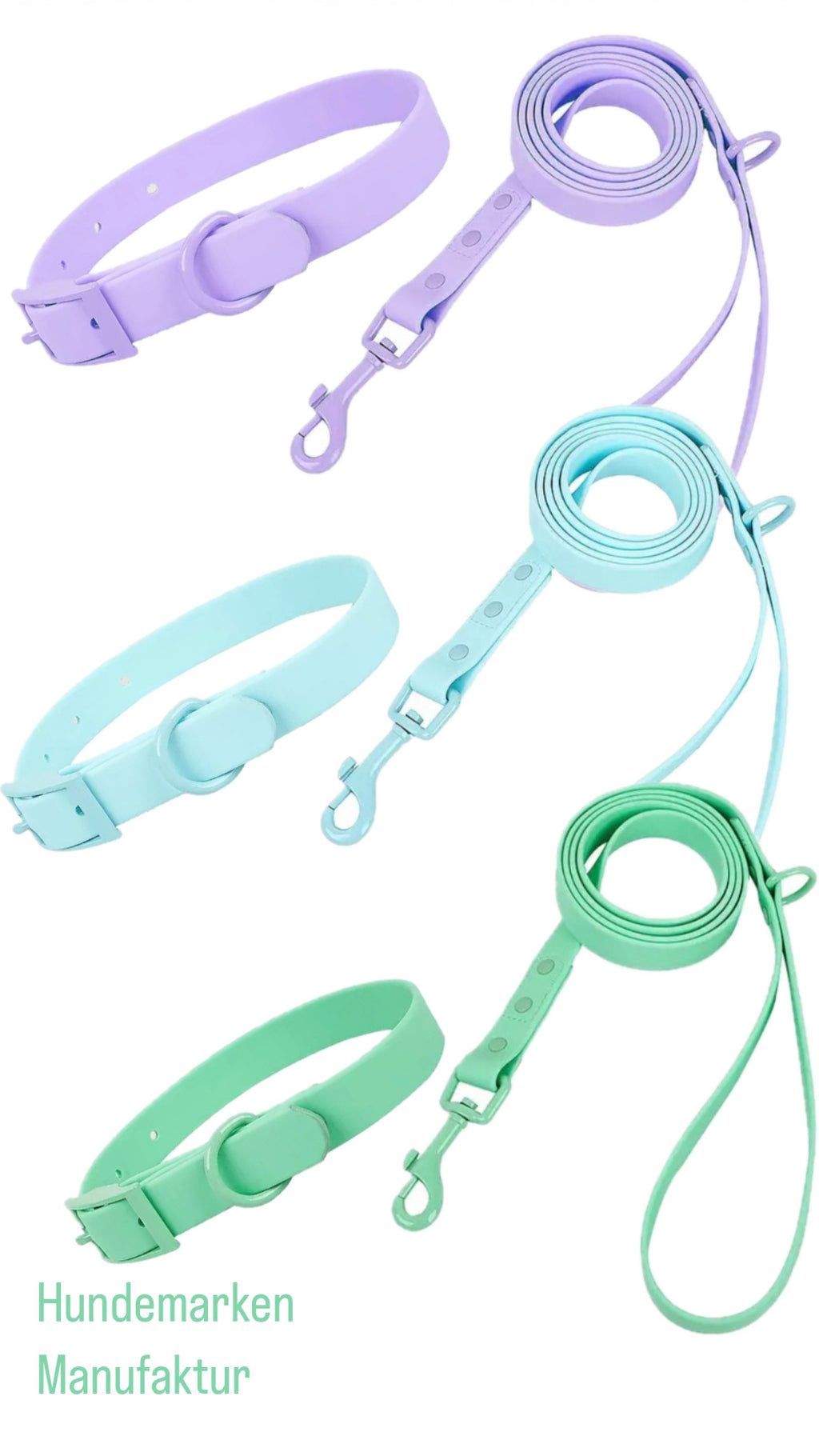 Pastell Halsbänder und Leinen mit Wunschgravur