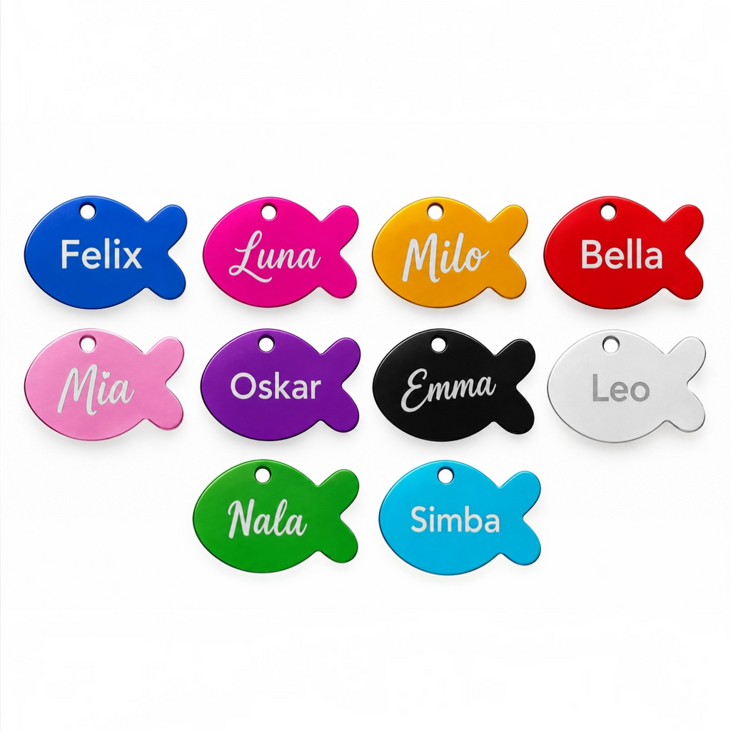 cat tag fish shape