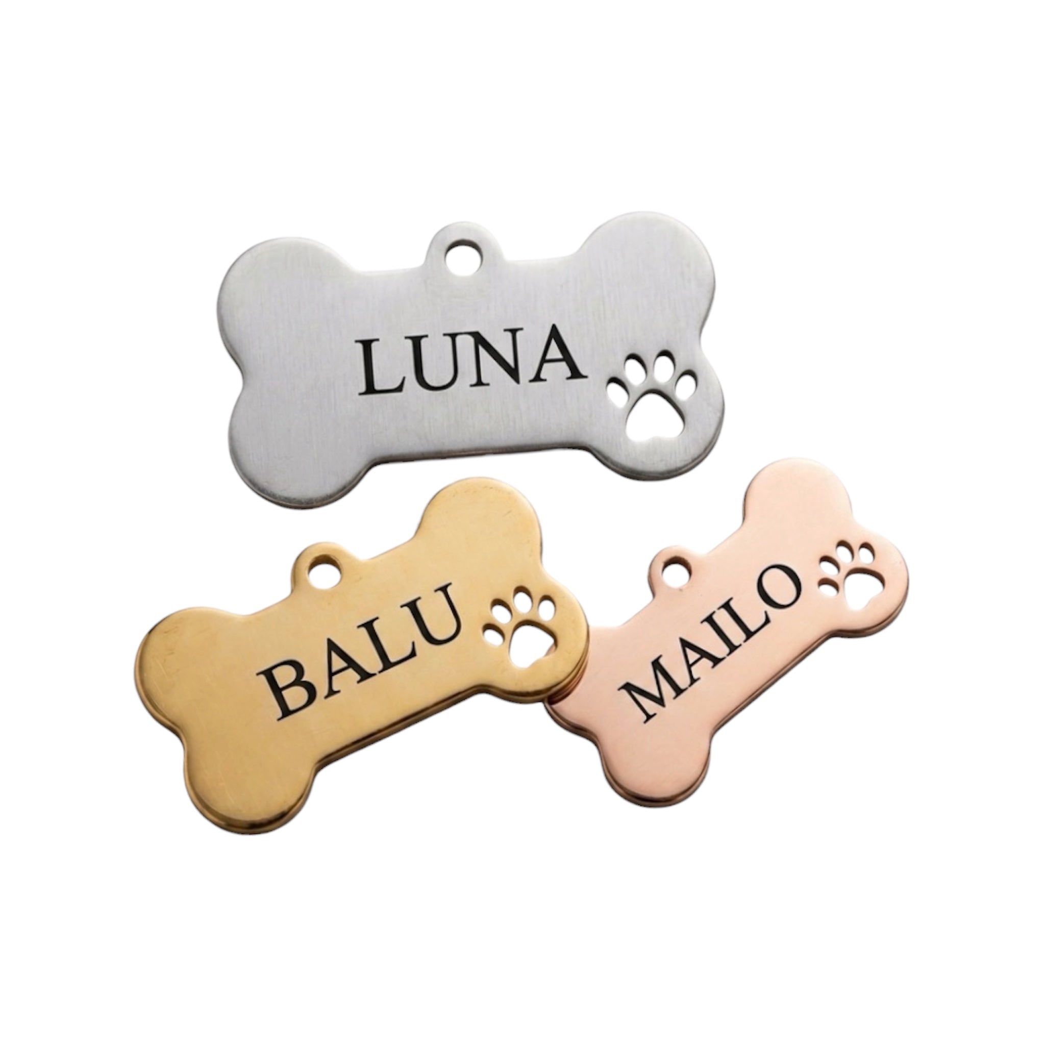 Hundemarke mit Gravur, Name und Telefon personalisiert, Knochenform in verschiedenen Farben aus rostfreien Edelstahl