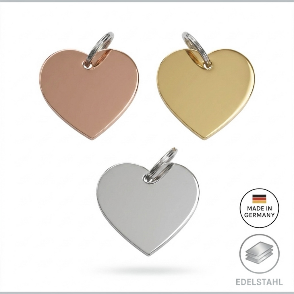 Personalisierte Hundemarke Edelstahl Herz Form 3 Farben