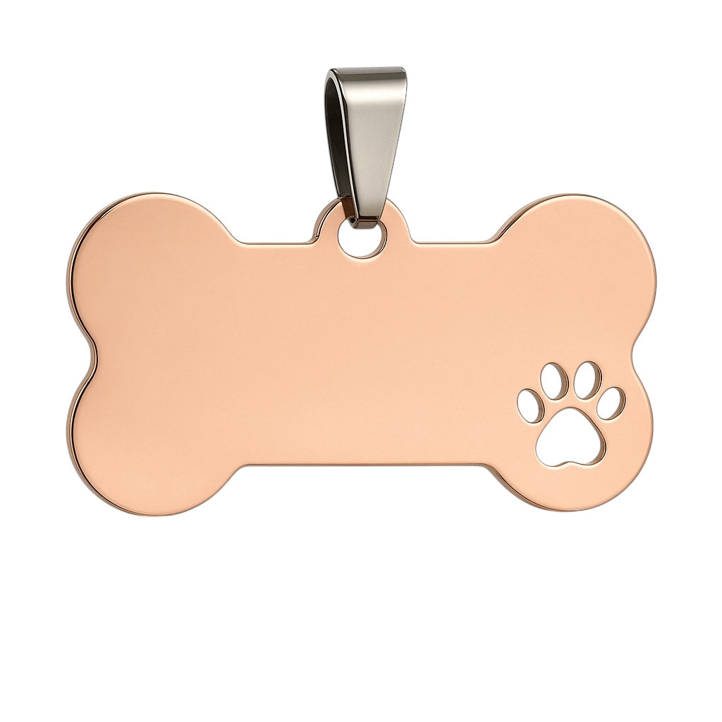 Rosé Goldene Edelstahl Hundemarke Knochenform mit beidseitiger Gravur: Name des Hundes und Adresse und Telefonnummer