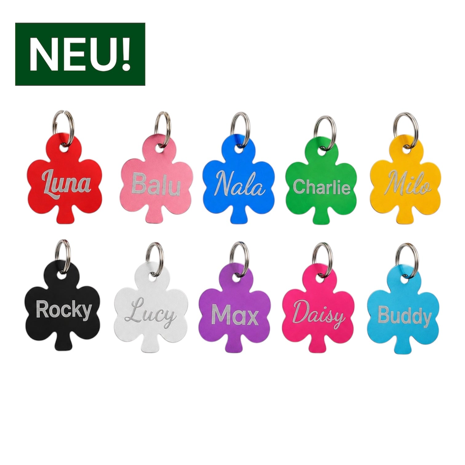 Aluminium Hundemarke Kleeblatt 10 Farben