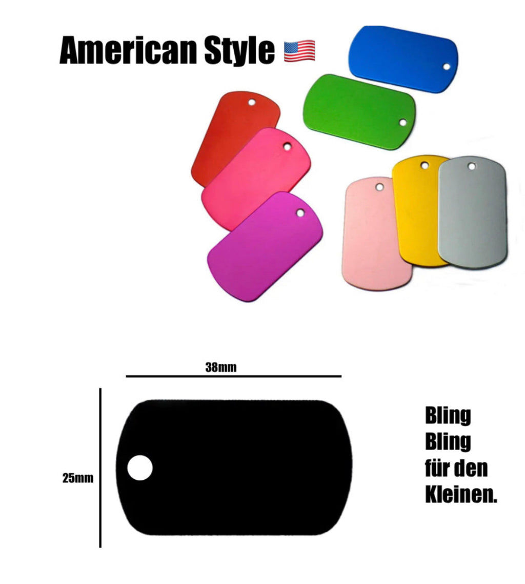 Aluminium US ARMY Erkennungsmarke Hundemarke mit beidseitiger Gravur: Name des Hundes und Adresse und Telefonnummer