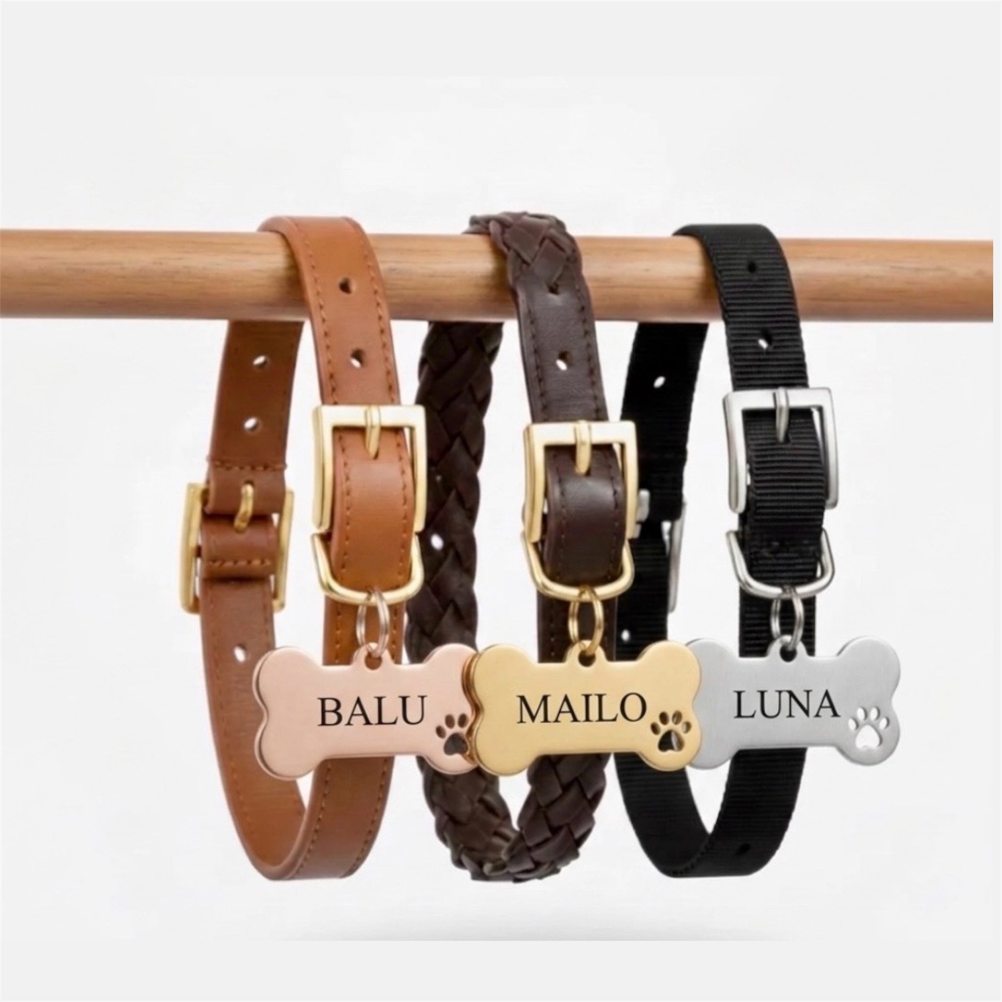Hundemarke mit Gravur, Name und Telefon personalisiert, Knochenform in verschiedenen Farben aus rostfreien Edelstahl