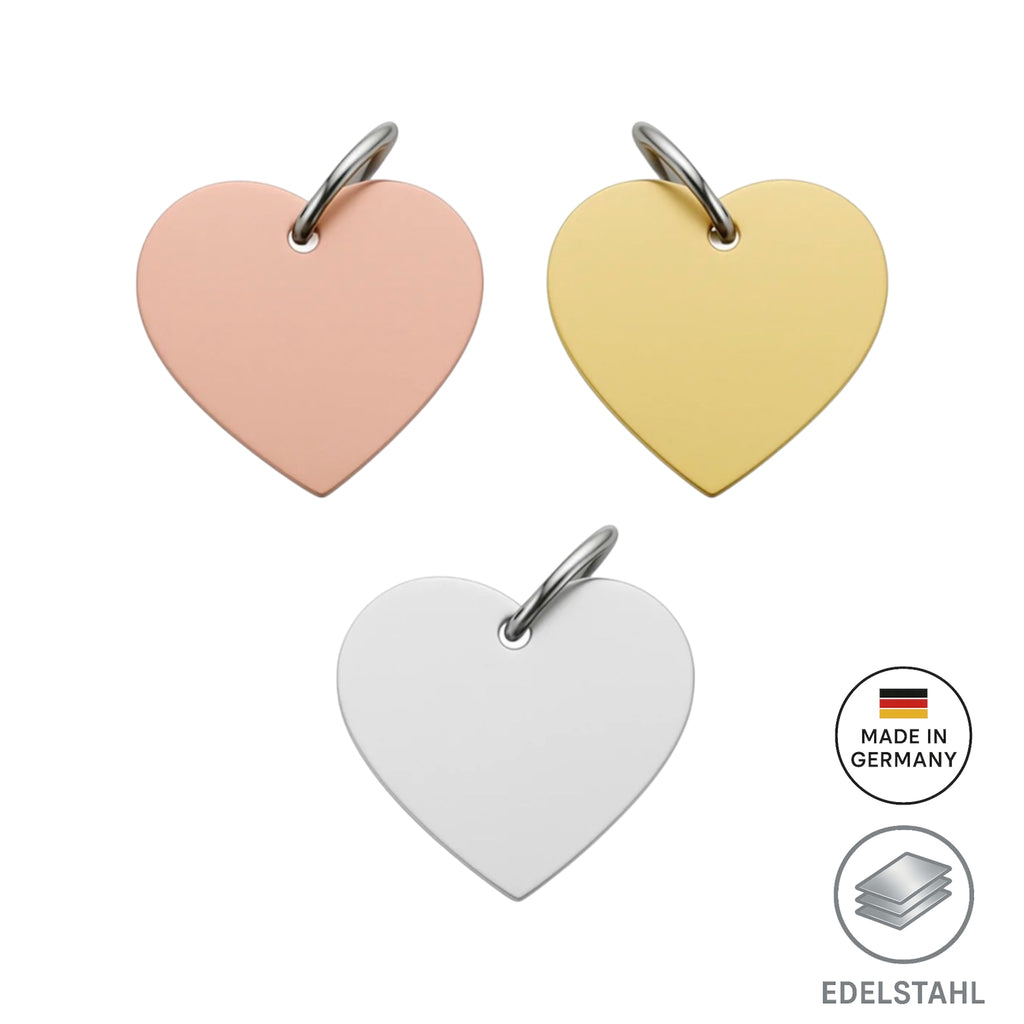 Herzförmige Edelstahl Hundemarke Mi Edelstahl Hundemarke Herzform mit kostenloser Gravur in 3 Farben verfügbar. Nur 1-3 Tage Lieferzeit.