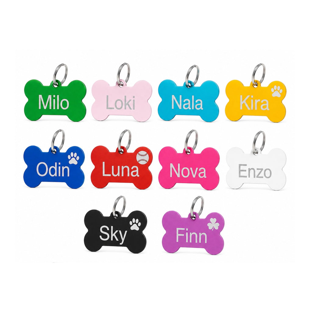 Bone-shaped dog tag made of aluminum – lightweight &amp; personalized