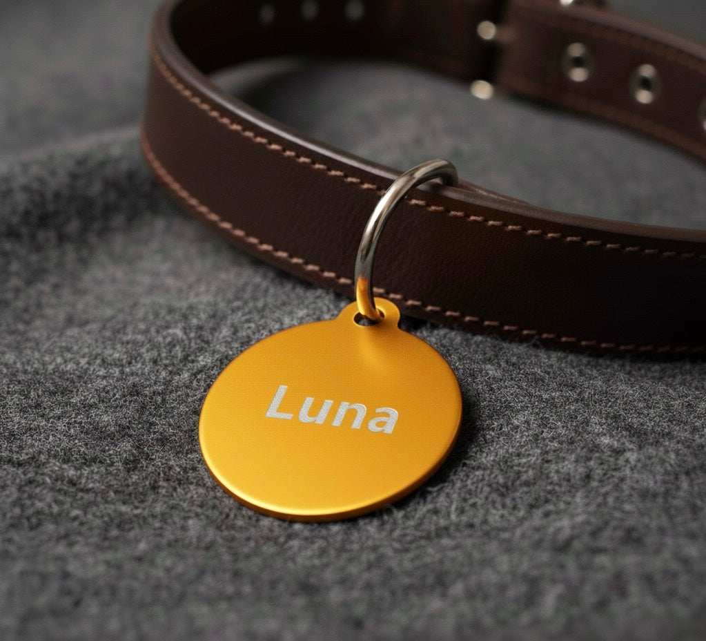 Große XL Aluminium Hundemarke kreisform inklusive Gravur für große Hunde