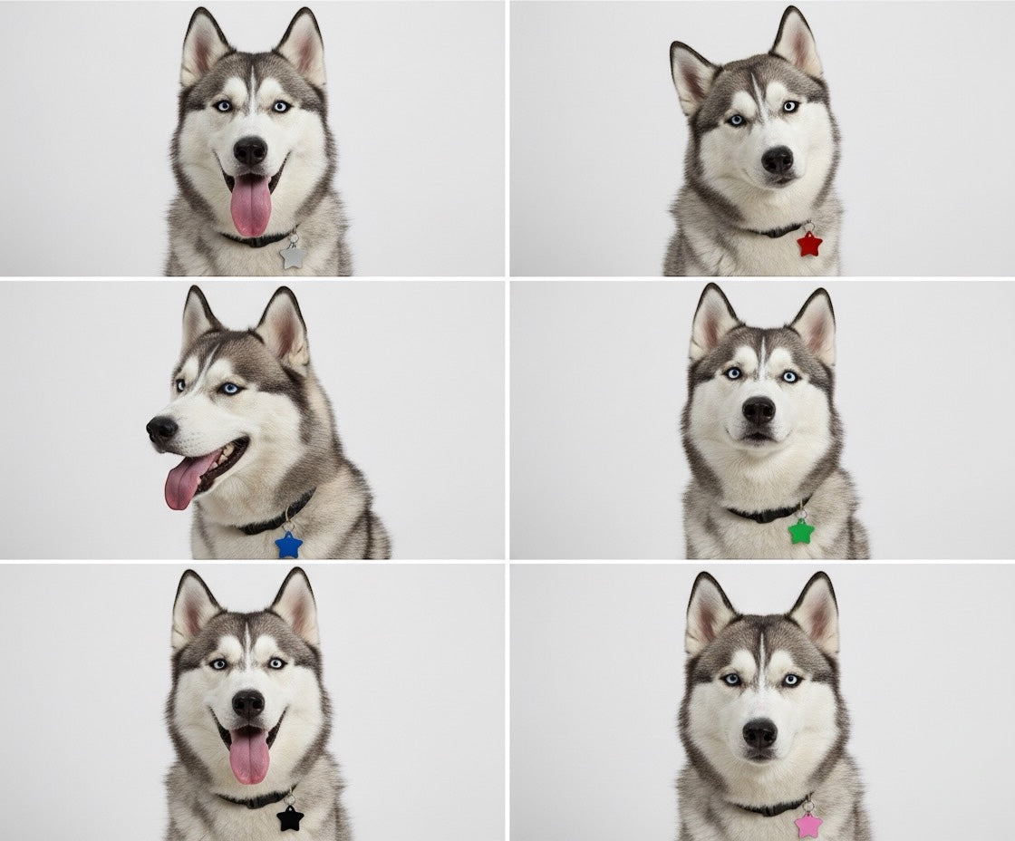 Aluminium Hundemarke in Sternform mit beidseitiger Gravur: Name des Hundes und Adresse und Telefonnummer. Verfügbar in 10 Farben. Schnelle Lieferzeit 1-3 Tage.