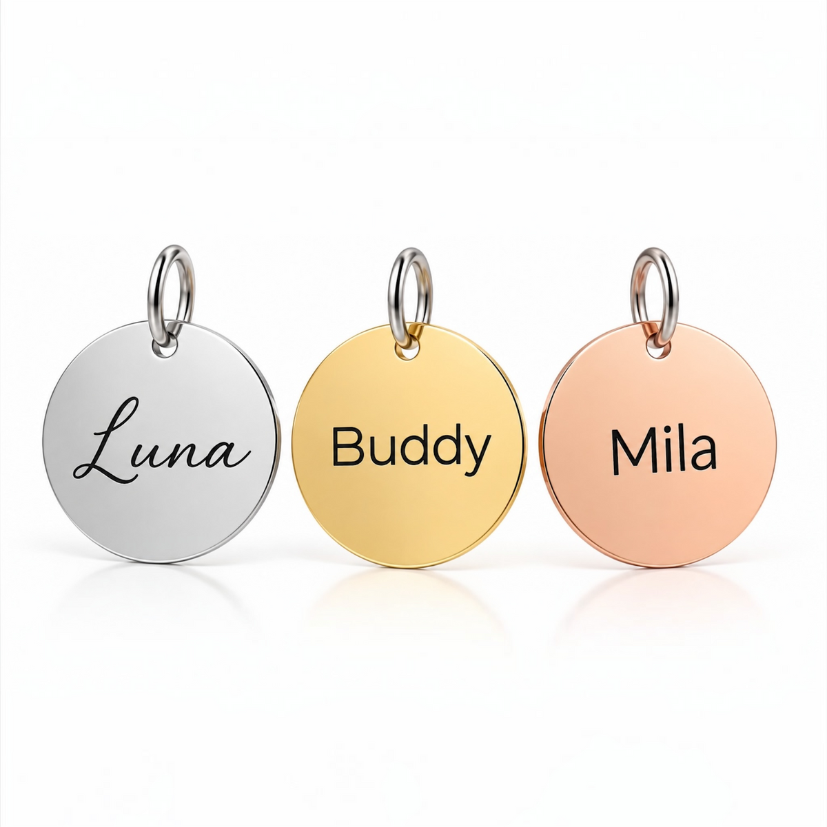 Personalisierte runde Hundemarke mit Gravur - 3 Farben aus rostfreiem Edelstahl