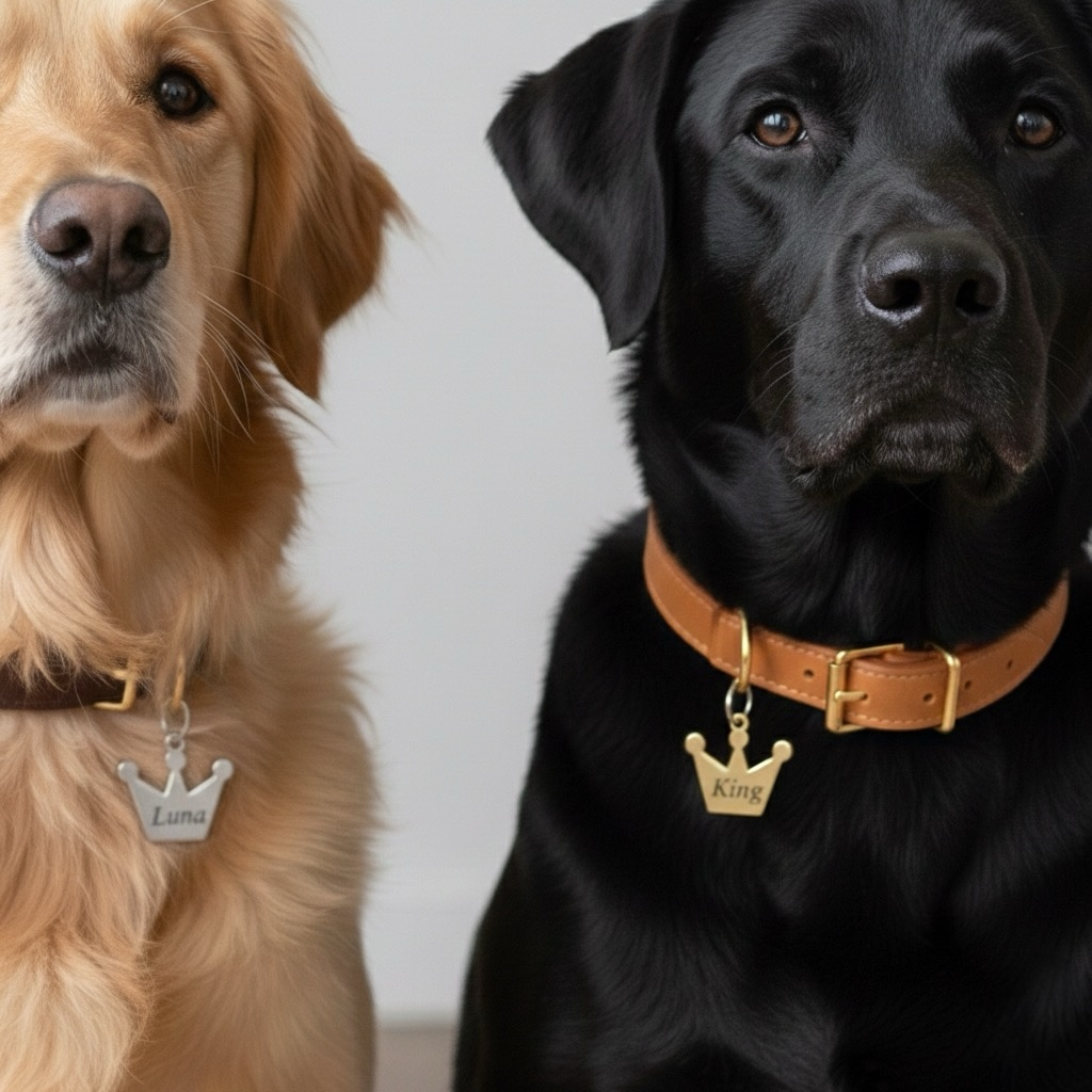 Edelstahl Hundemarke Kronenform in Silber und Gold