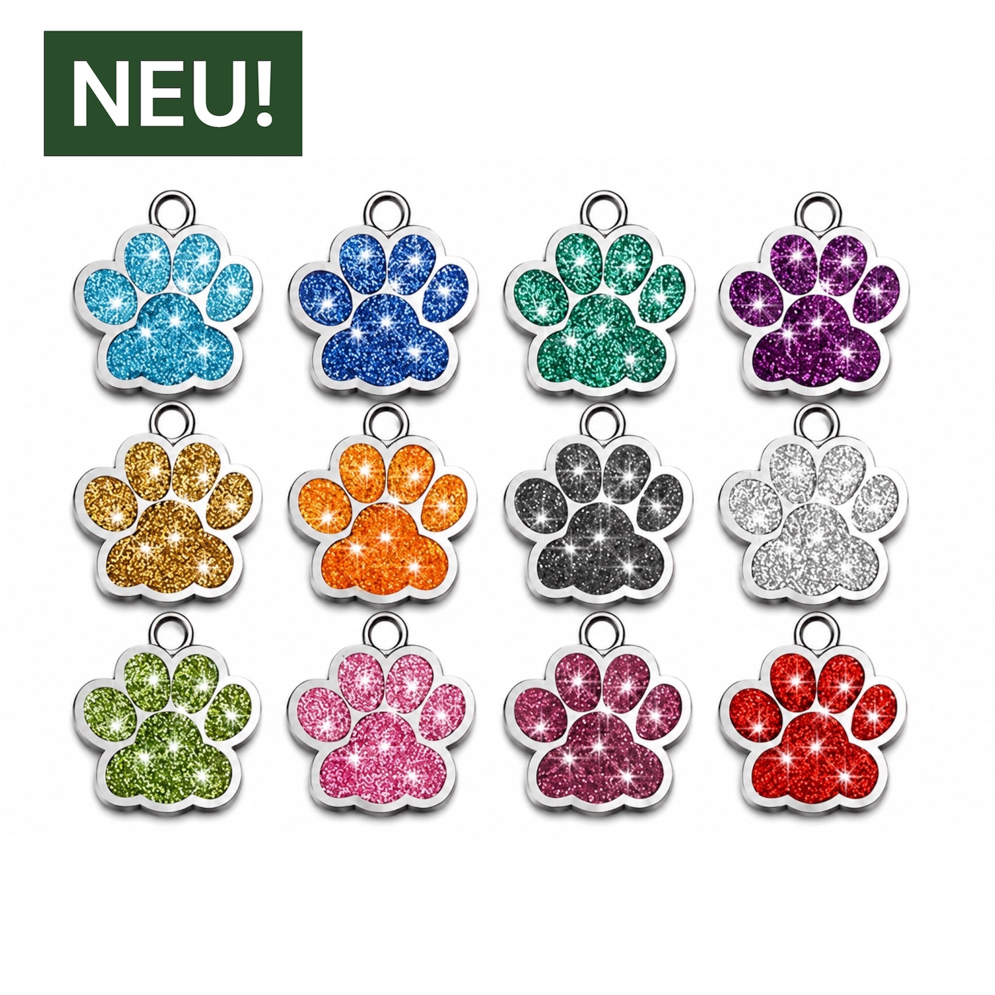 Glitzernde Hundemarke aus Edelstahl 12 luxuriöse Farben